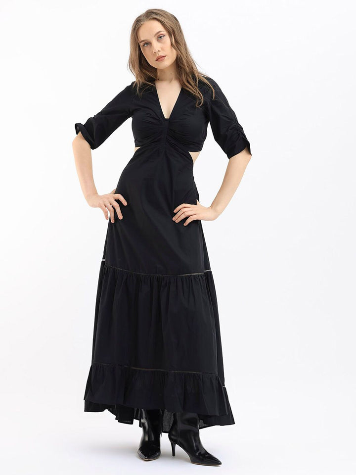 RAREISM V Neck Cut Out Tiered Maxi Dress