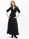 RAREISM V Neck Cut Out Tiered Maxi Dress