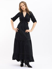 RAREISM V Neck Cut Out Tiered Maxi Dress