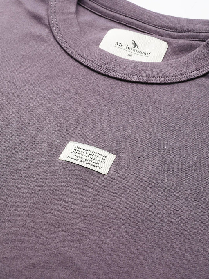 Mr Bowerbird Men Purple Pure Cotton Philosophy Crew Neck Oversized Pure Cotton T-shirt