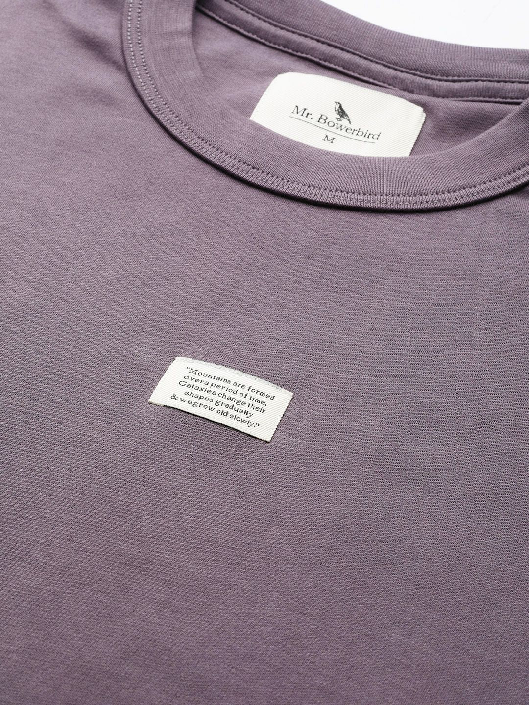 Mr Bowerbird Men Purple Pure Cotton Philosophy Crew Neck Oversized Pure Cotton T-shirt