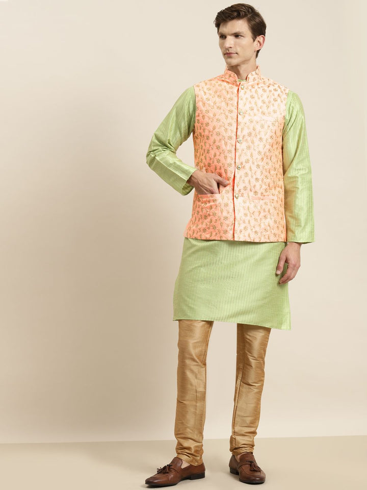 SOJANYA Kurta Belang Hijau Lelaki dengan Jaket Churidar & Nehru