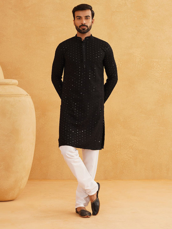 SOJANYA Embroidered Sequined Pure Cotton Kurta With Pyjama