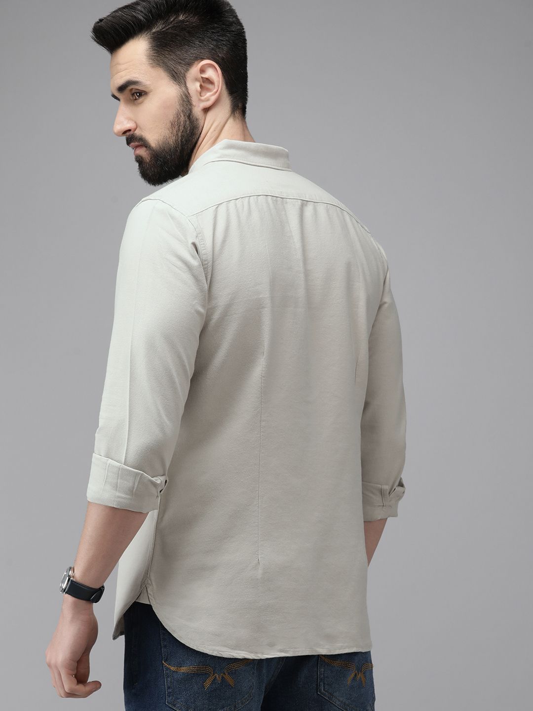 THE BEAR HOUSE Men Beige Solid Slim Fit Cotton Shirt