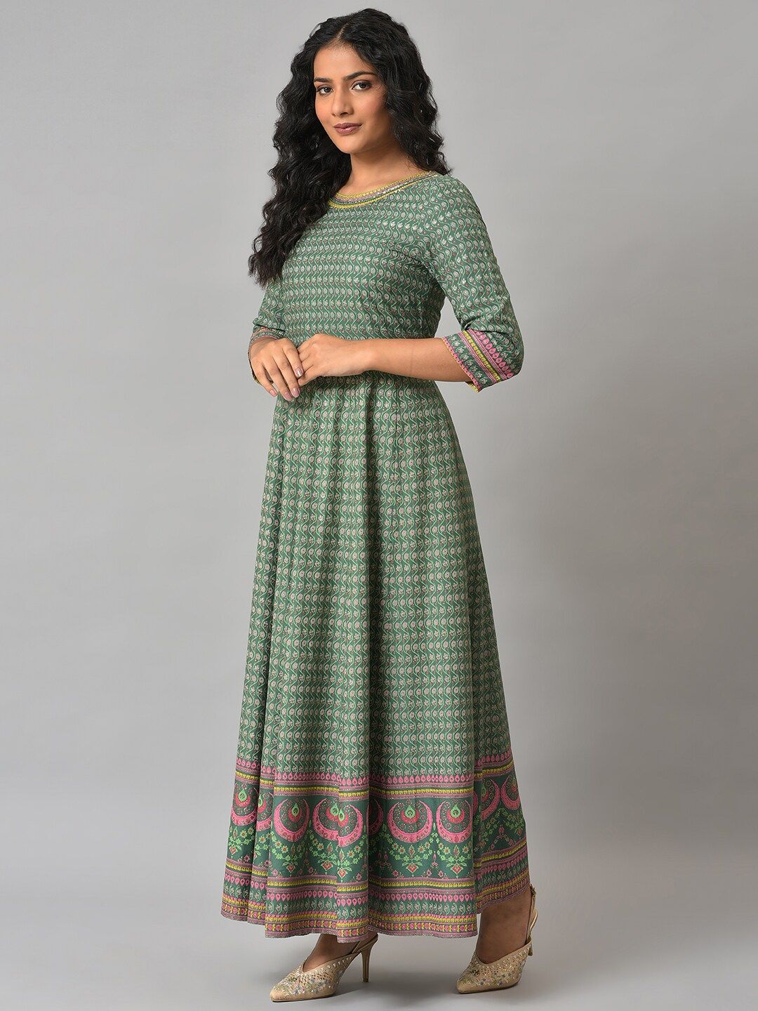 W Green Ethnic Maxi Dress