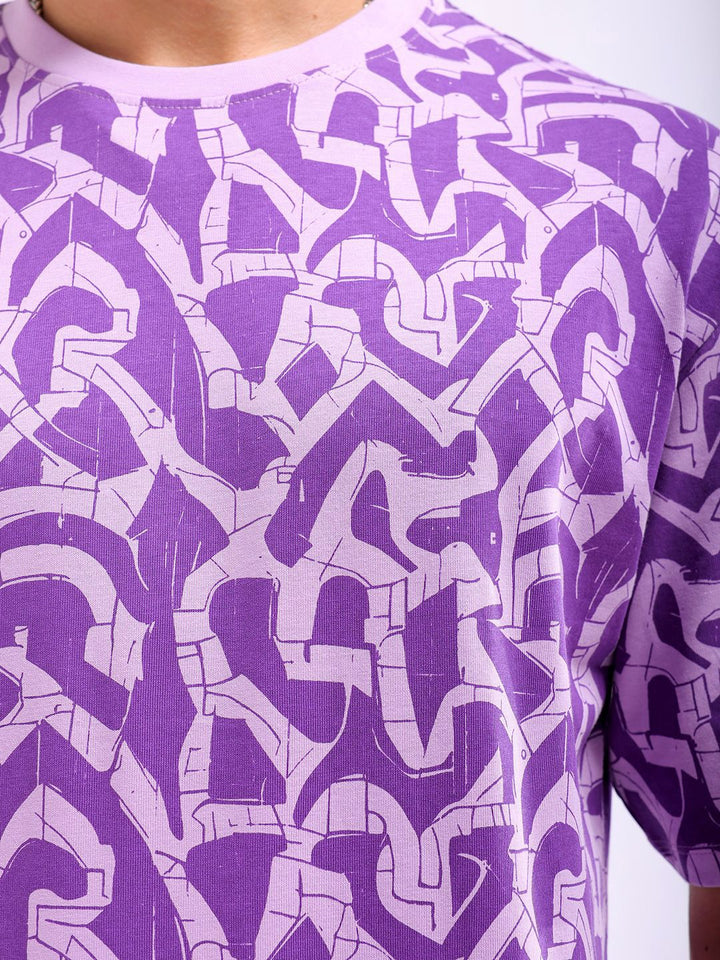 The Indian Garage Co Men All Over Printed Boxy Oversized Round Neck T-shirt