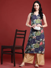 Anouk Floral Printed V-Neck Straight Kurta