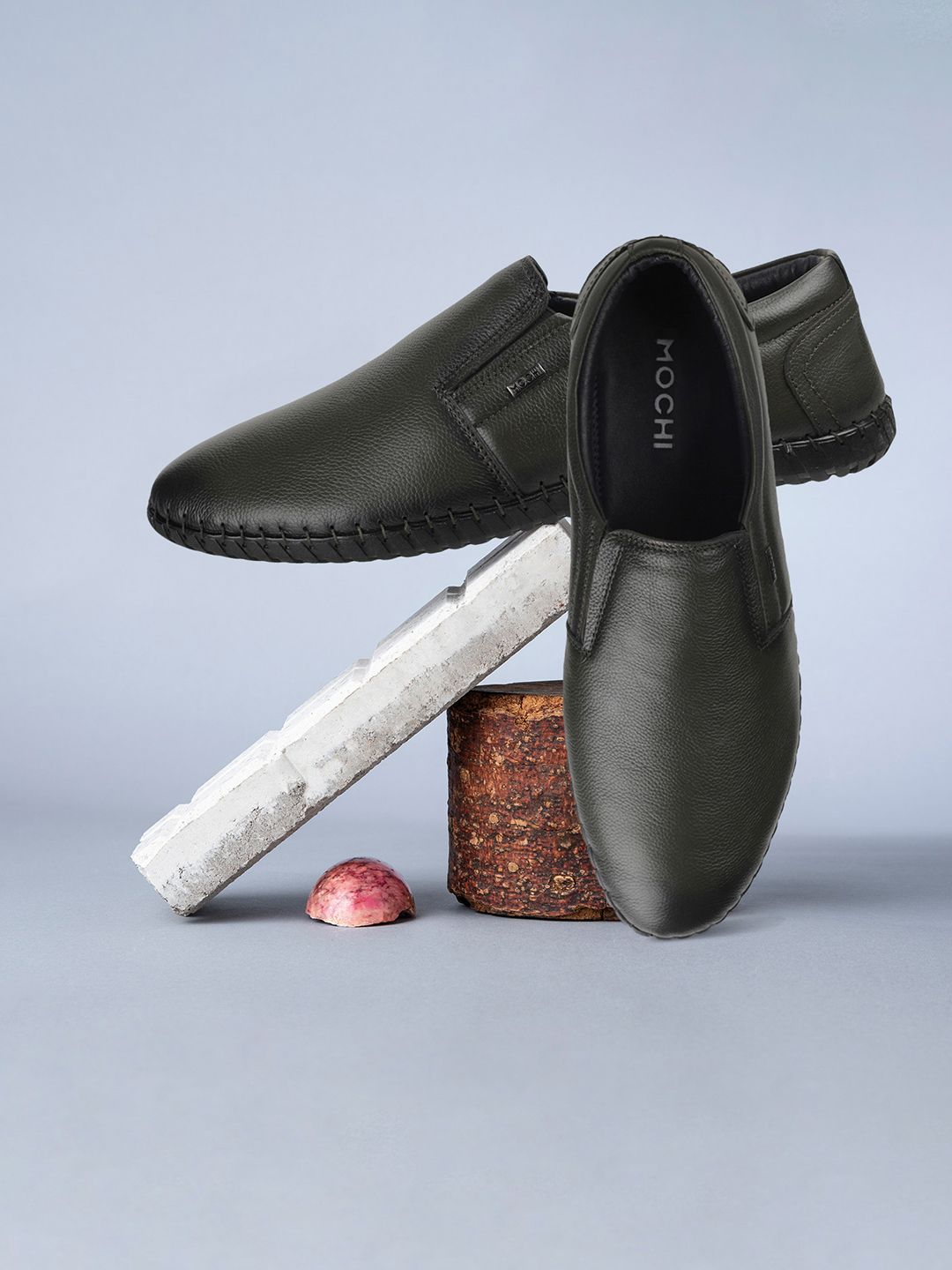 Mochi Men Black Leather Slip-On Shoes