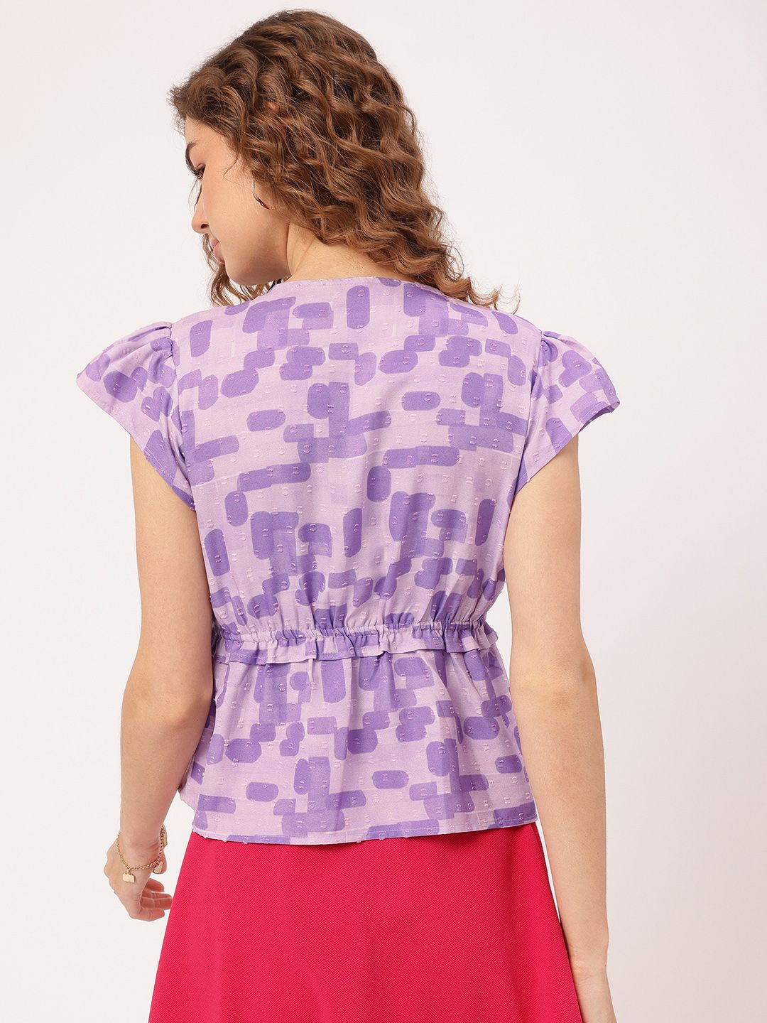 DressBerry Sultry Trendsetter Dobby Weave Printed Ruffled Empire Top