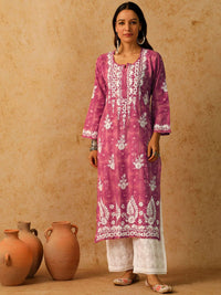 Rumah Wanita Chikankari Pink Mulmul Chikankari Sulam Kurta