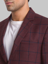Park Avenue Men Maroon Checked Single Breasted Formal Blazer