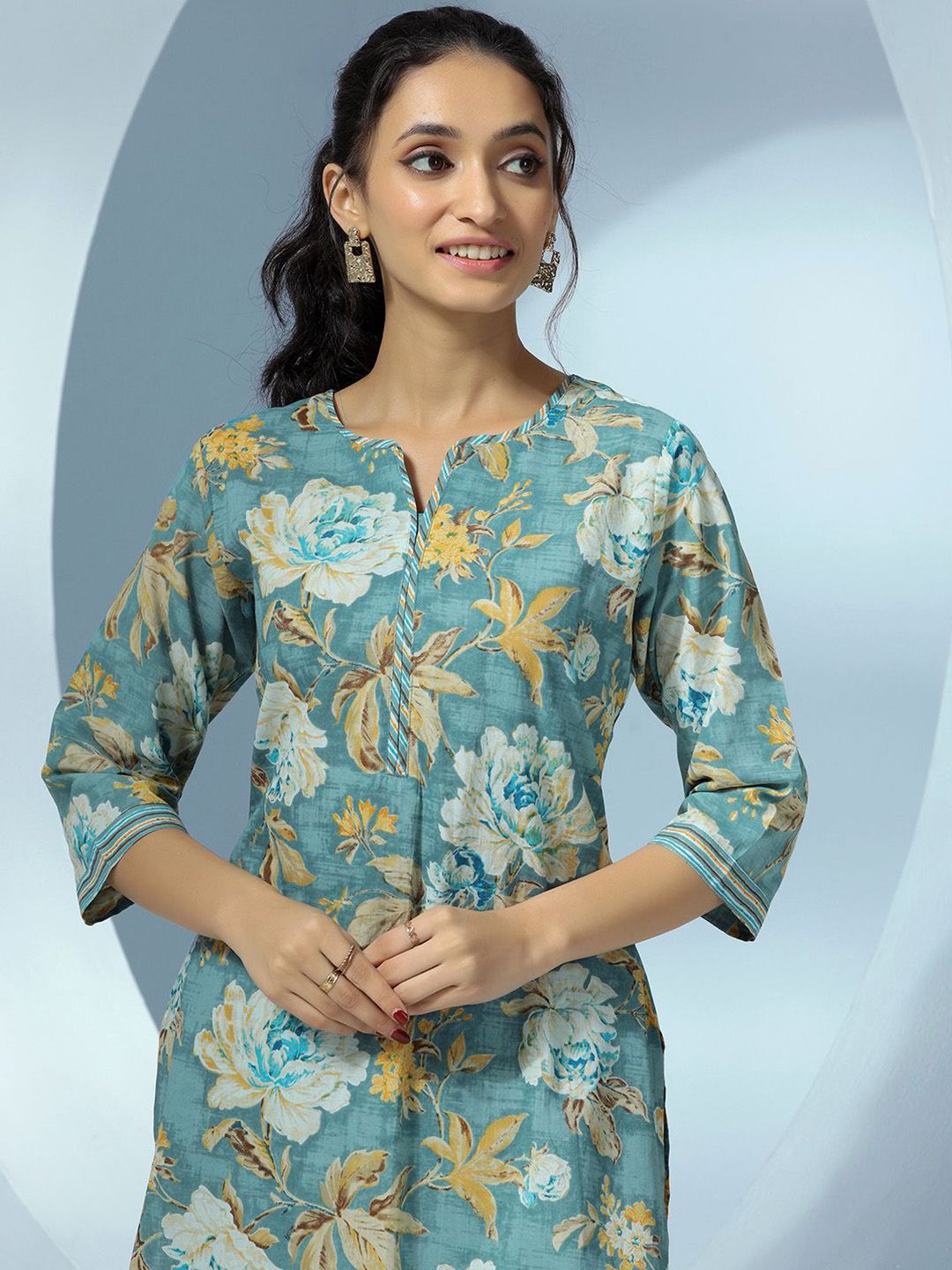 Libas Women Floral Printed Regular Pure Cotton Kurta with Palazzos & With Dupatta
