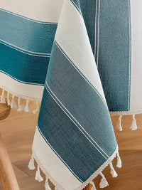 URBAN SPACE Green & White 6 Seater Striped Table Cloth