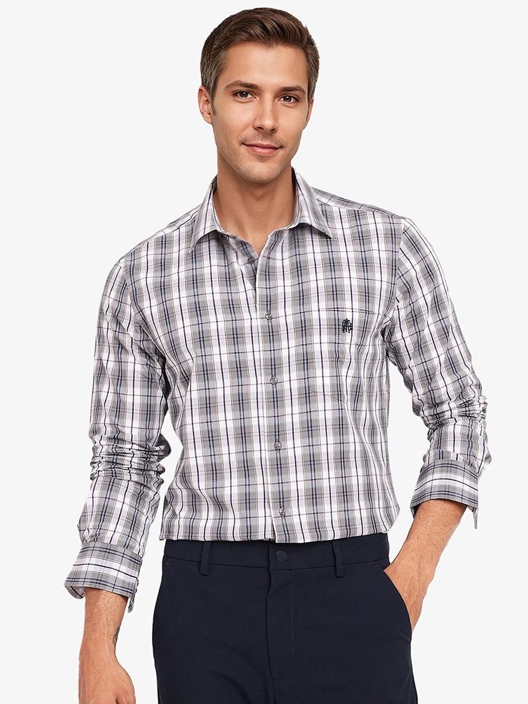 RARE RABBIT Men Comfort Spread Collar Tartan Checked Cotton Casual Shirt