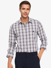 RARE RABBIT Men Comfort Spread Collar Tartan Checked Cotton Casual Shirt