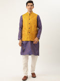 SOJANYA Men Blue Ethnic Motifs Jacquard Silk Kurta with Churidar & Nehru Jacket