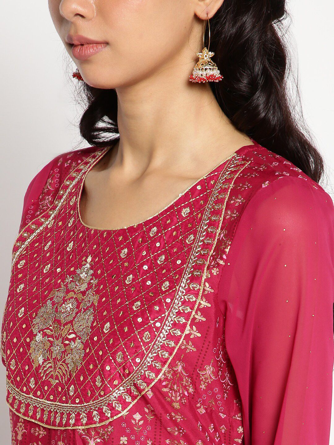 AURELIA Printed Ethnic Motifs Satin Maxi Ethnic Dress