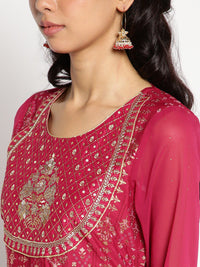 AURELIA Printed Ethnic Motifs Satin Maxi Ethnic Dress