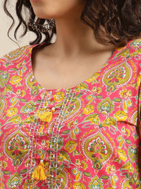 Varanga Women Pink Ethnic Motifs Printed Cotton Kurta