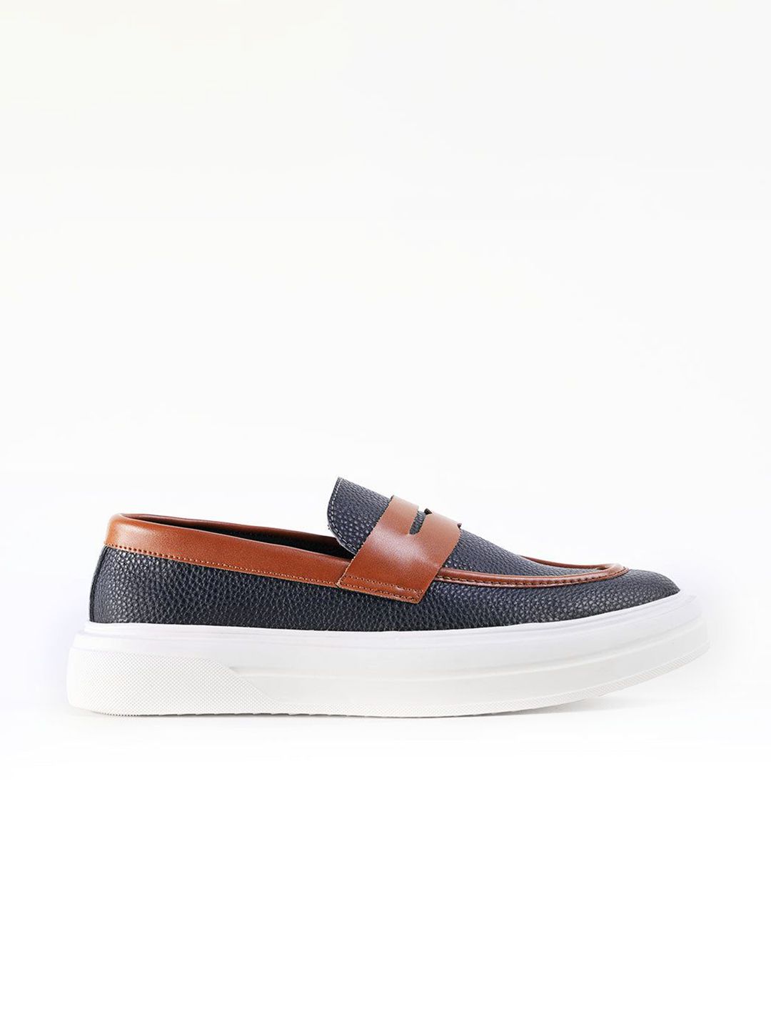 MONKSTORY Men Dual Tone Chunky Luxe Slip-On Sneakers Midnight Blue/Tan