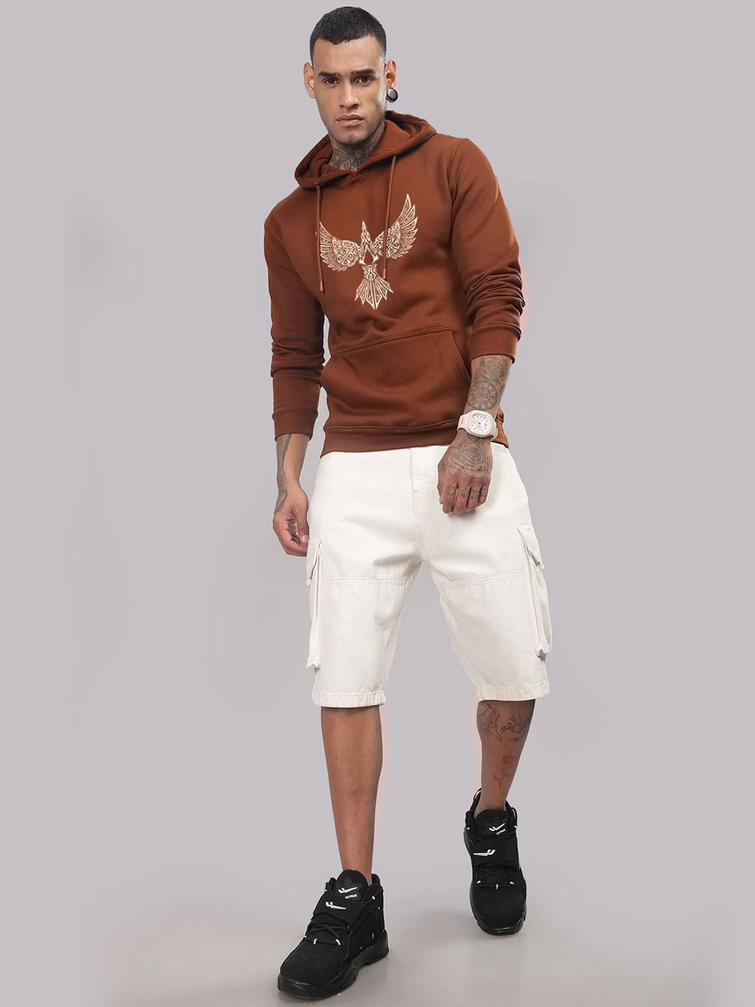 ADRO Lelaki Graphic Printed Hod Cotton Pullover Sweatshirt