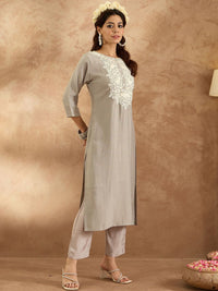 Indo Era Women Ethnic Motifs Embroidered Regular Thread Work Kurta with Trousers
