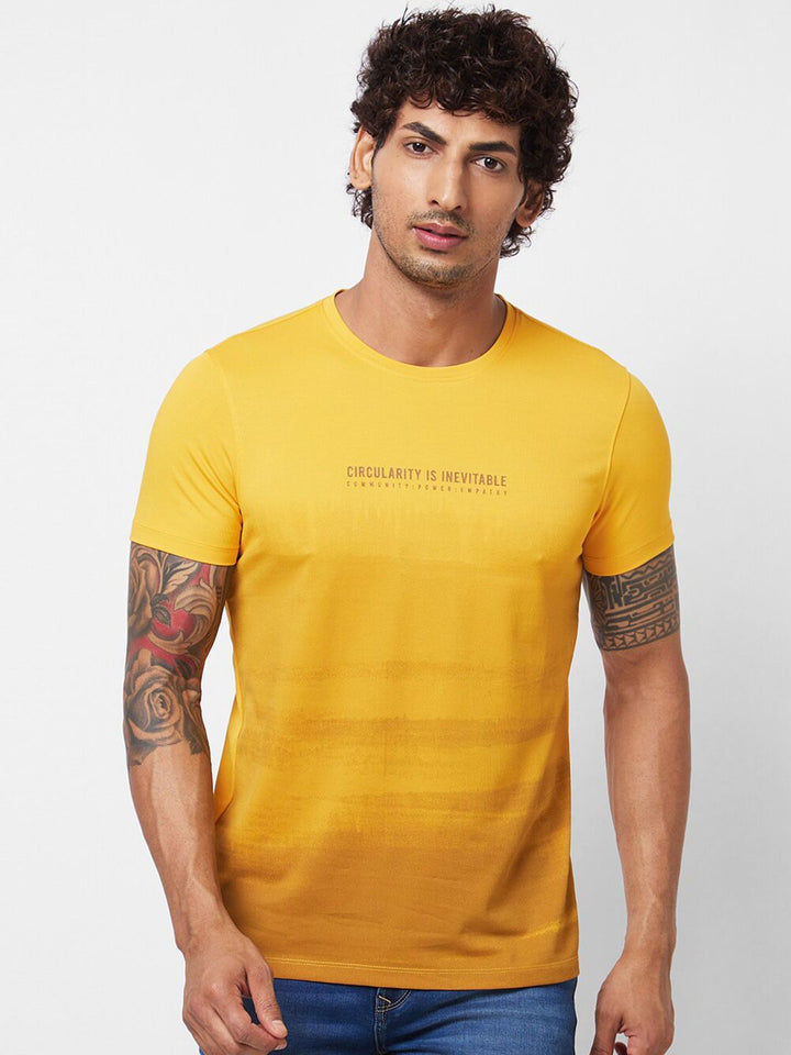SPYKAR Typography Printed Round Neck Cotton Slim Fit Tshirt
