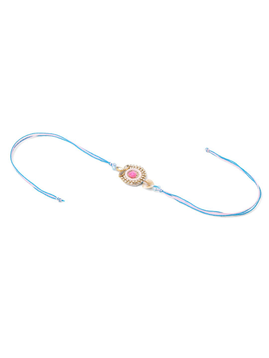 NVR Set of 2 Artificial Stones & Beads Floral Design Bhaiya Bhabhi Rakhi with Roli Chawal