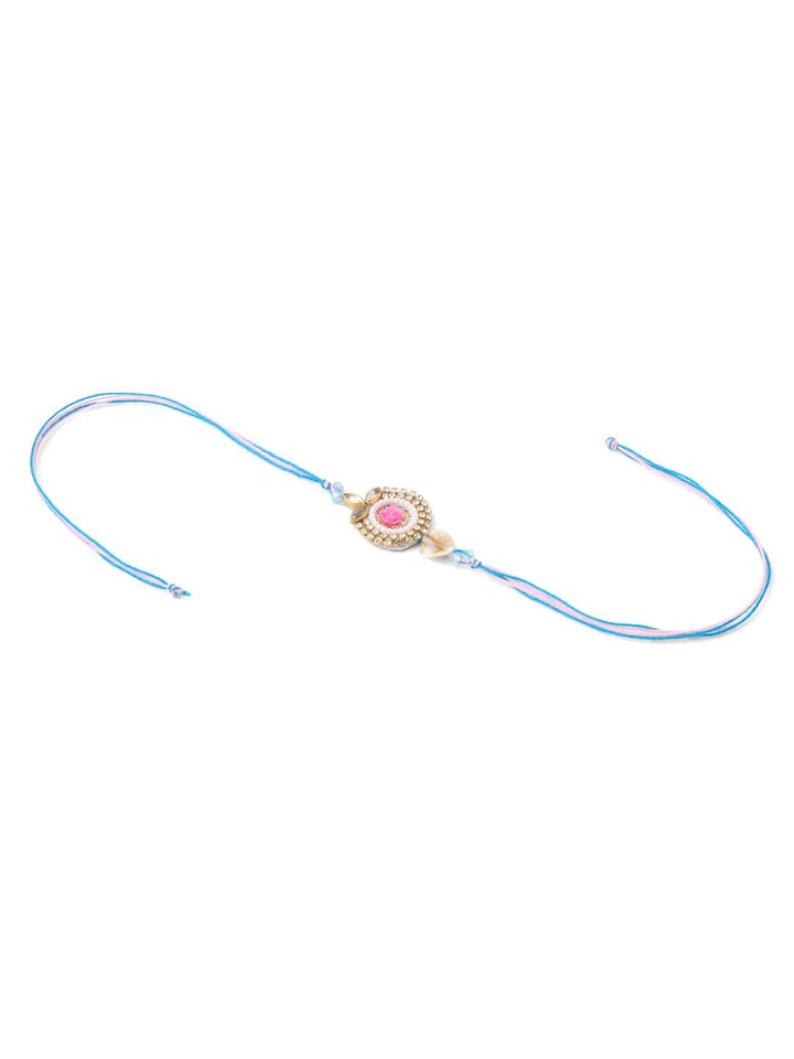 NVR Set of 2 Artificial Stones & Beads Floral Design Bhaiya Bhabhi Rakhi with Roli Chawal