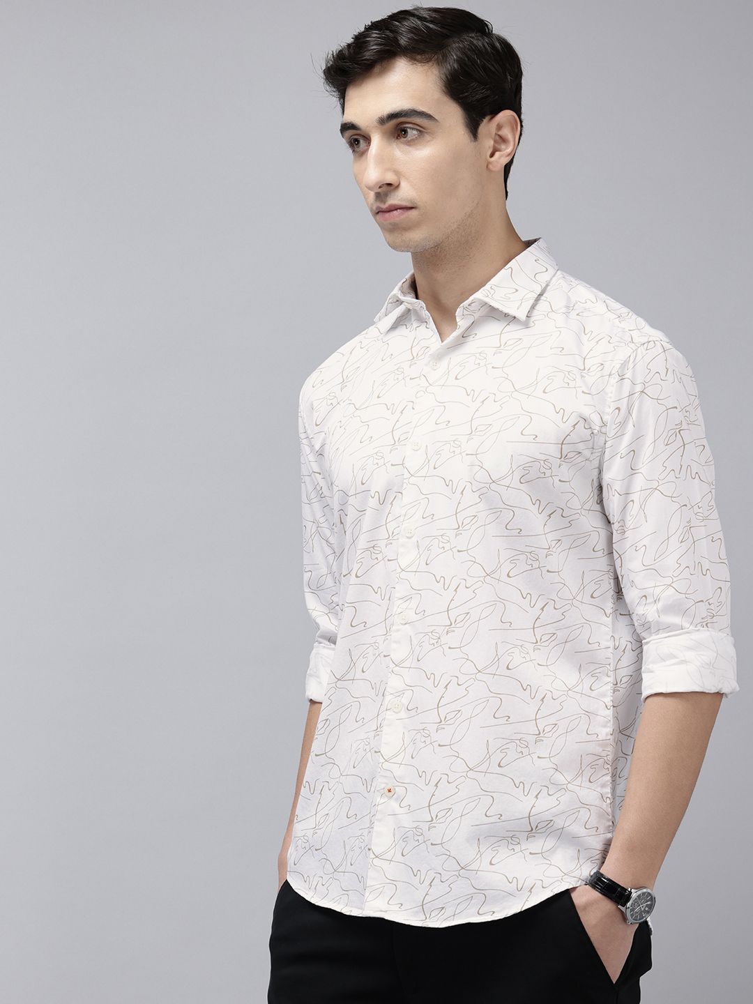Park Avenue Pure Cotton Slim Fit Abstract Printed Casual Shirt