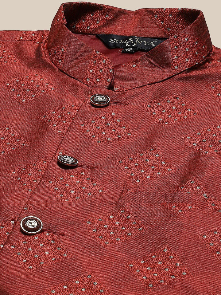 SOJANYA Mandaron Collar Regular Kurta With Churidar & Nehru Jacket