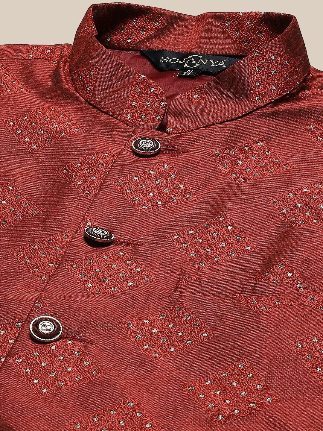 SOJANYA Mandaron Collar Regular Kurta With Churidar & Nehru Jacket