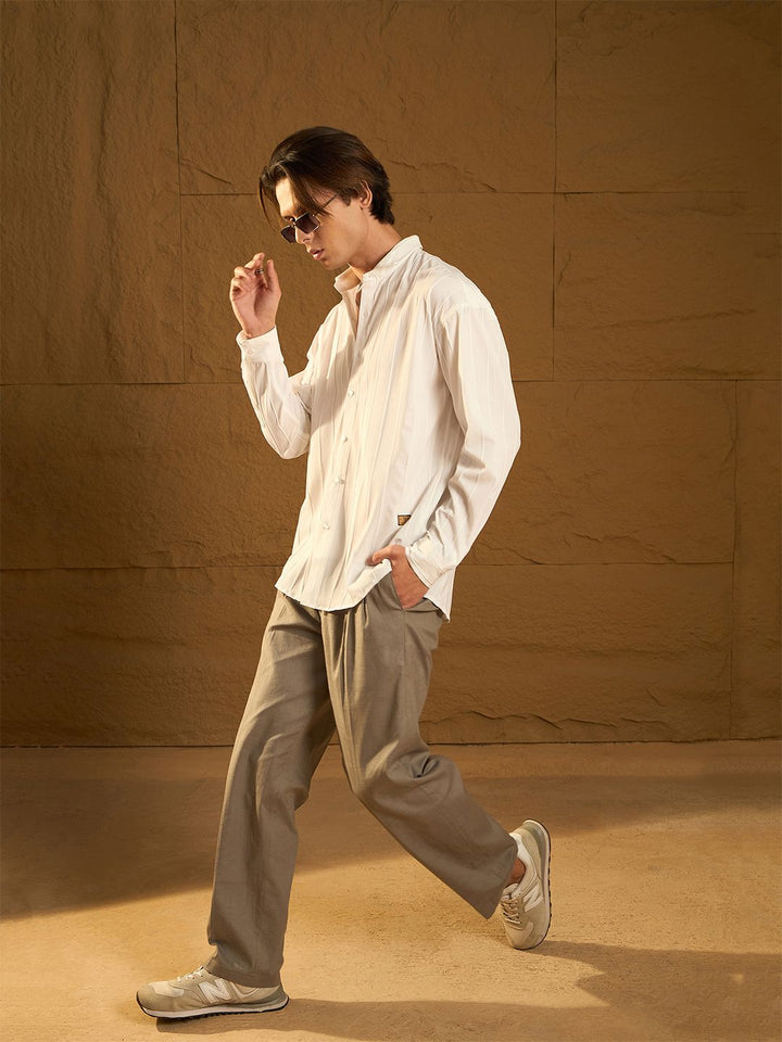 DENNISON Men Drop Shoulder Oversized Vertical Striped Casual Shirt