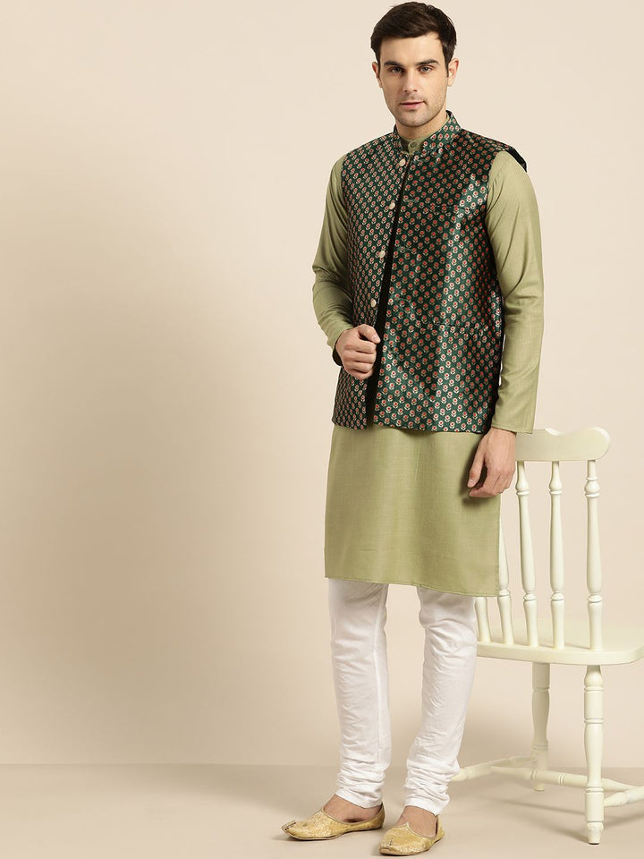 SOJANYA Men Green Solid Straight Kurta