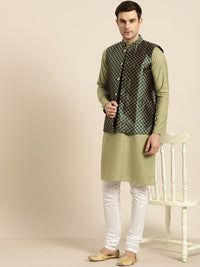 SOJANYA Men Green Solid Straight Kurta