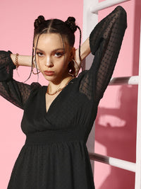 Berrylush Black Chiffon Bishop Sleeves Mini Dress