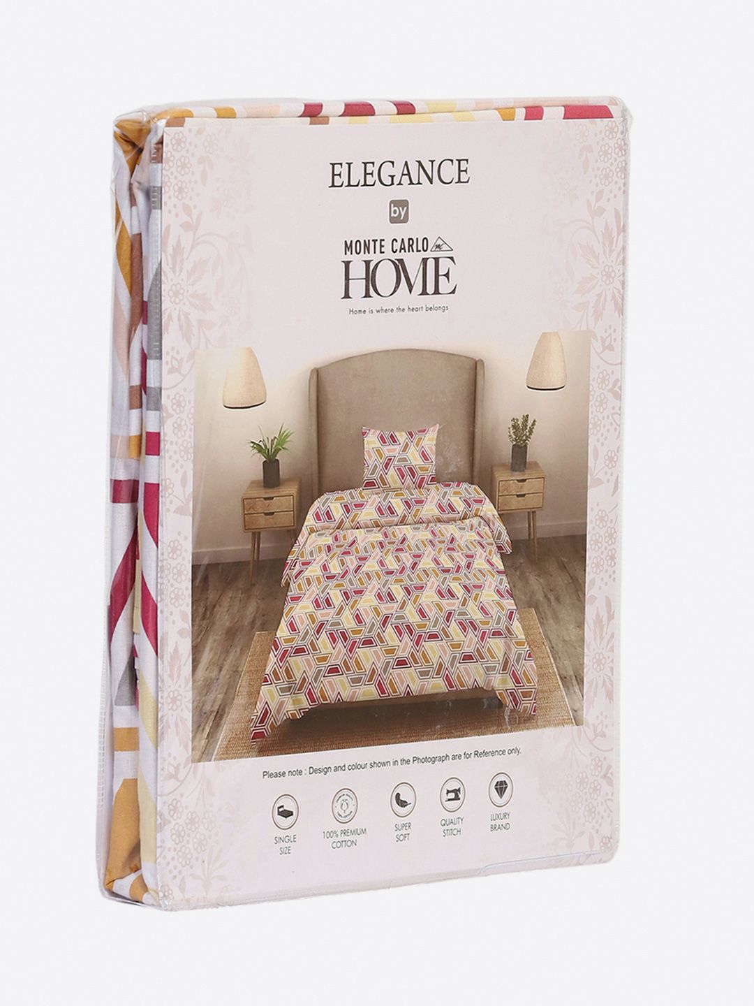 Monte Carlo Magenta & White Geometric Cotton 104 TC Single Bedsheet Set-2.24 m x 1.52 m