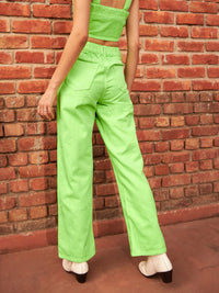 SASSAFRAS Women Fluorescent Green Straight Fit Highly Distressed Pure Cotton Jeans
