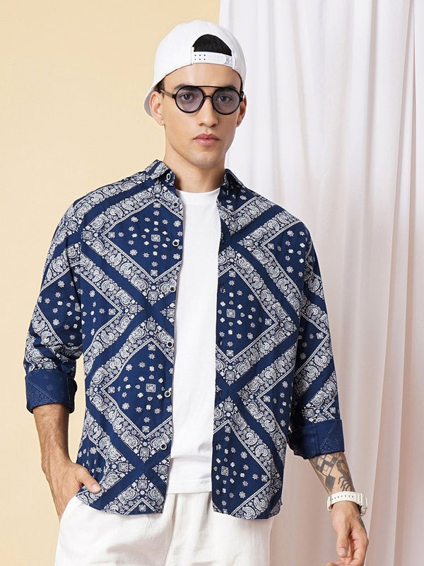 The Indian Garage Co Men Navy Blue & White Printed Casual Shirt