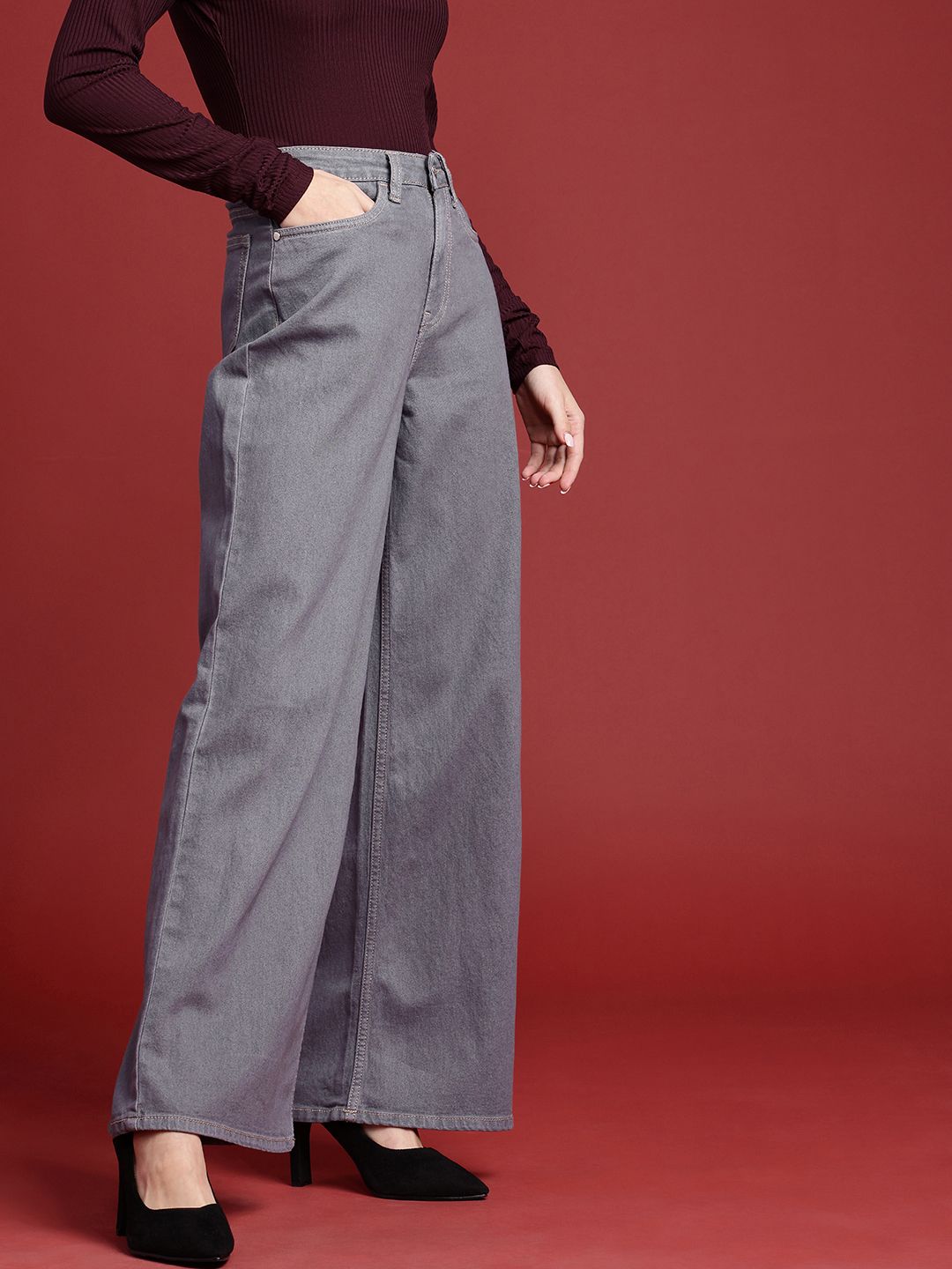 all about you Women Wide Leg High-Rise Light Fade Stretchable Jeans