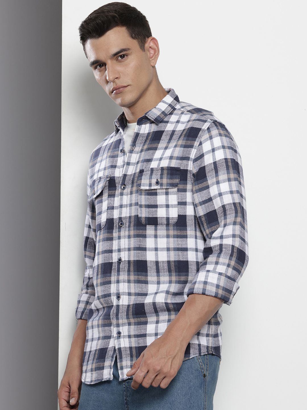 The Indian Garage Co Pure Cotton Slim Fit Checked Casual Shirt
