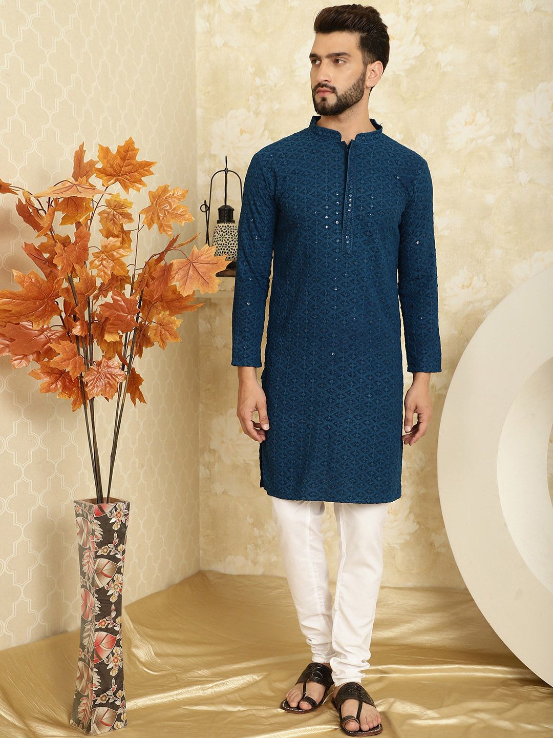 SOJANYA Ethnic Motifs Embroidered Pure Cotton Kurta with Churidar