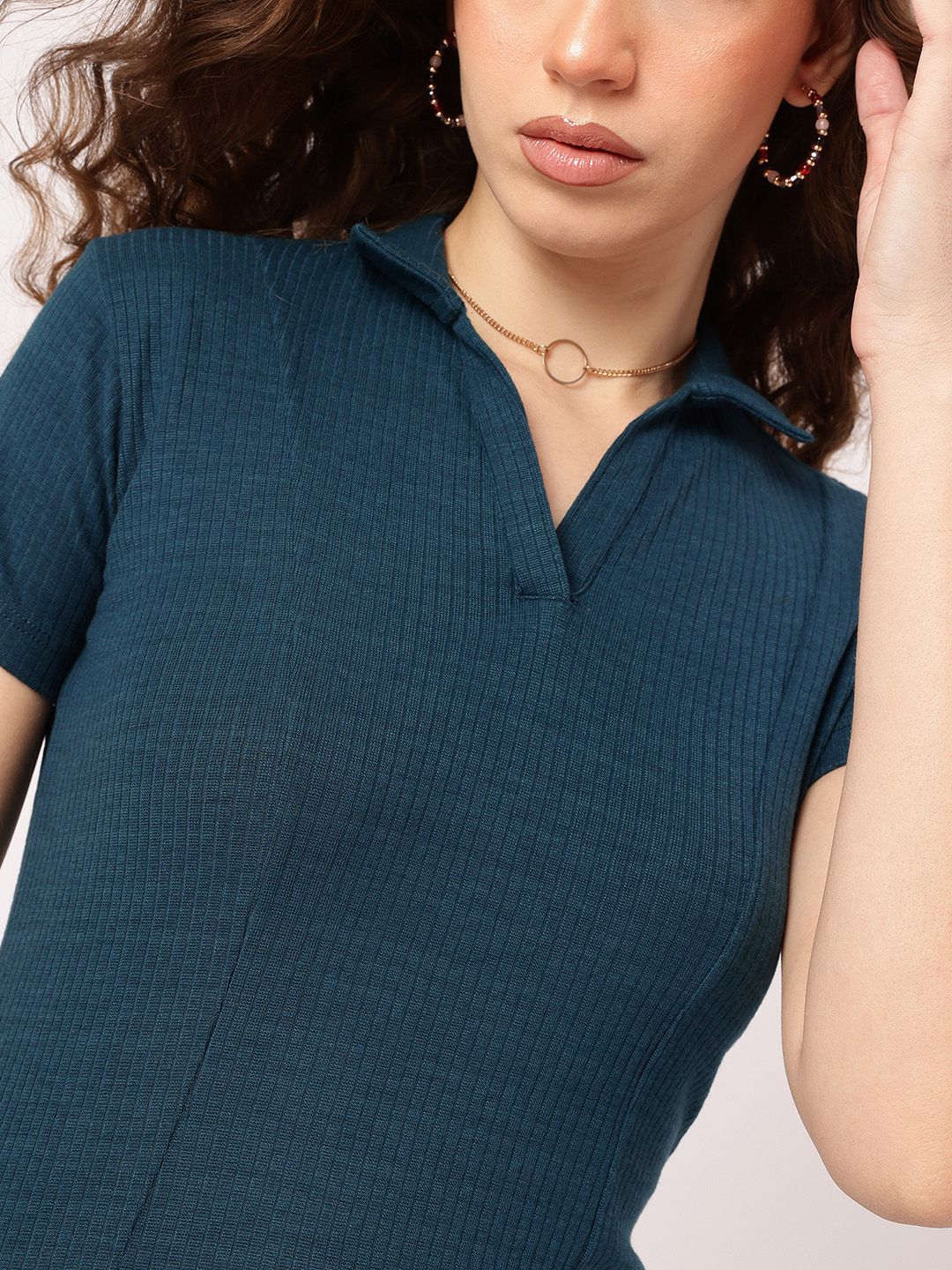 DressBerry Rib Knit Polo A-Line Mini Dress