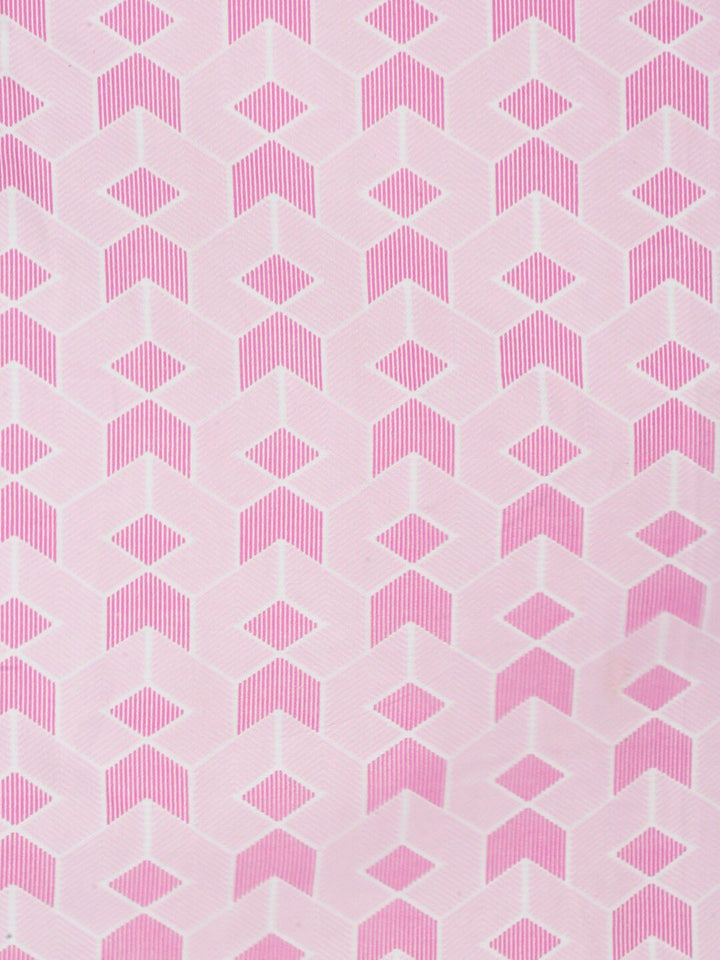 KLOTTHE Pink Geometric Printed 300 TC Fitted Single Bedsheet With Pillow Cover