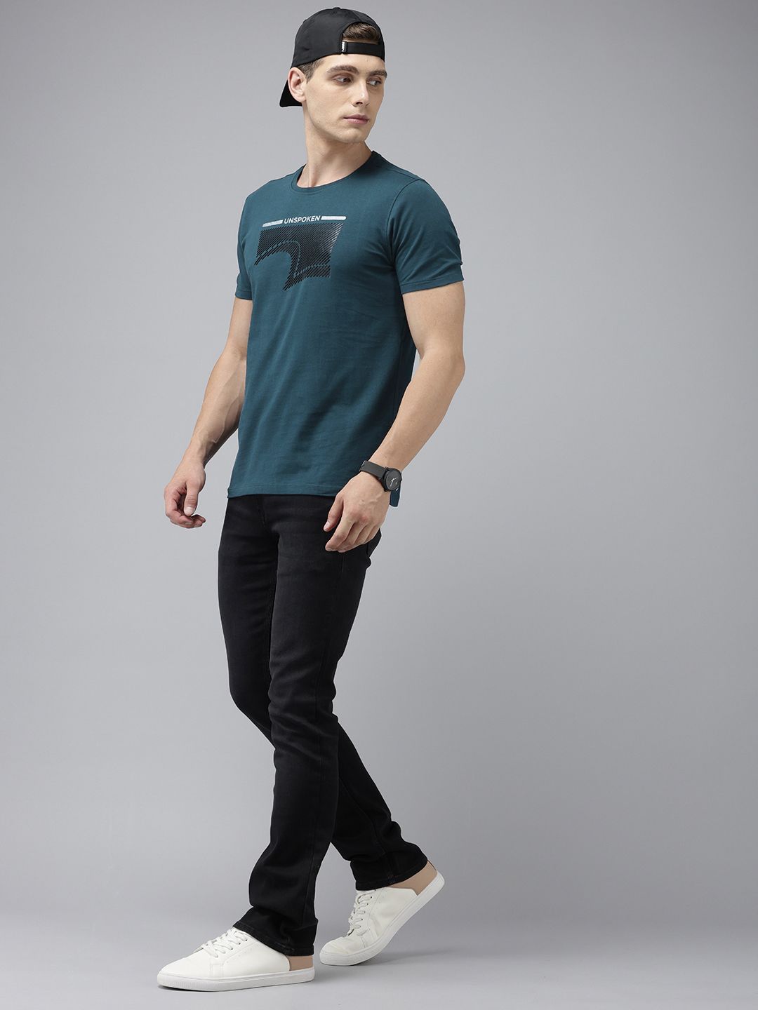 SPYKAR Printed Pure Cotton Slim Fit T-shirt