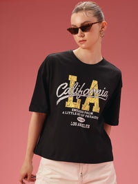 DressBerry Typography Printed Drop-Shoulder Sleeves Relaxed Fit Pure Cotton T-shirt