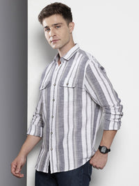 The Indian Garage Co Men Slim Fit Striped Double Flap Casual Shirt