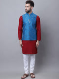 SOJANYA Ethnic Motifs Embroidered Regular Pure Cotton Kurta with Churidar & Nehru Jacket