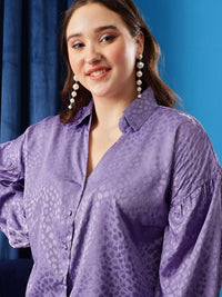 CURVY STREET Plus Size Lavender Comfort Abstract Printed Satin Oversized Casual Shirt
