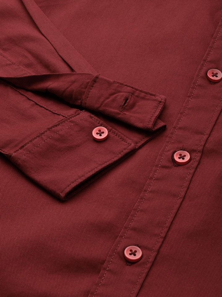 The Indian Garage Co Men Rust Brown Solid Comfort Cotton Shirt